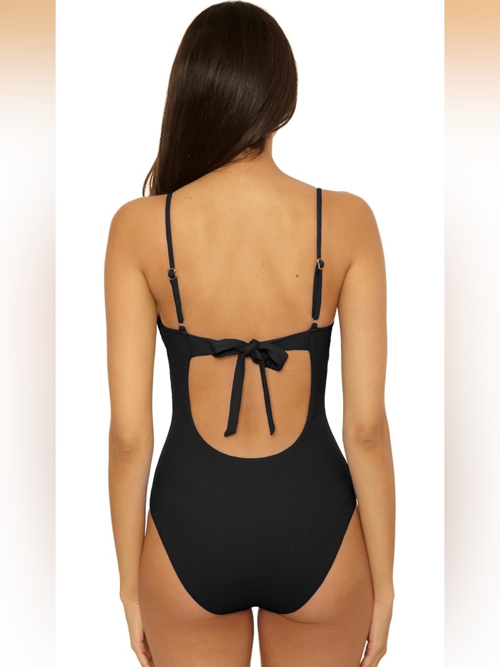 BECCA Black One-Piece Swimsuit with Center Buckle and Keyhole Size S NWT - Picture 3 of 8